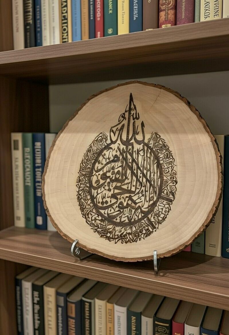İslami hat yazılı ahşap kütük duvar tablosu lazer işleme - ev dekorasyonu - Bullars Tasarım