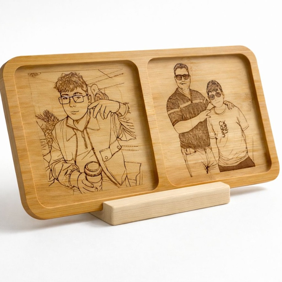 Kişiye özel ahşap fotoğraf çerçevesi lazer kazıma hediye - doğal bambu - Bullars Tasarım