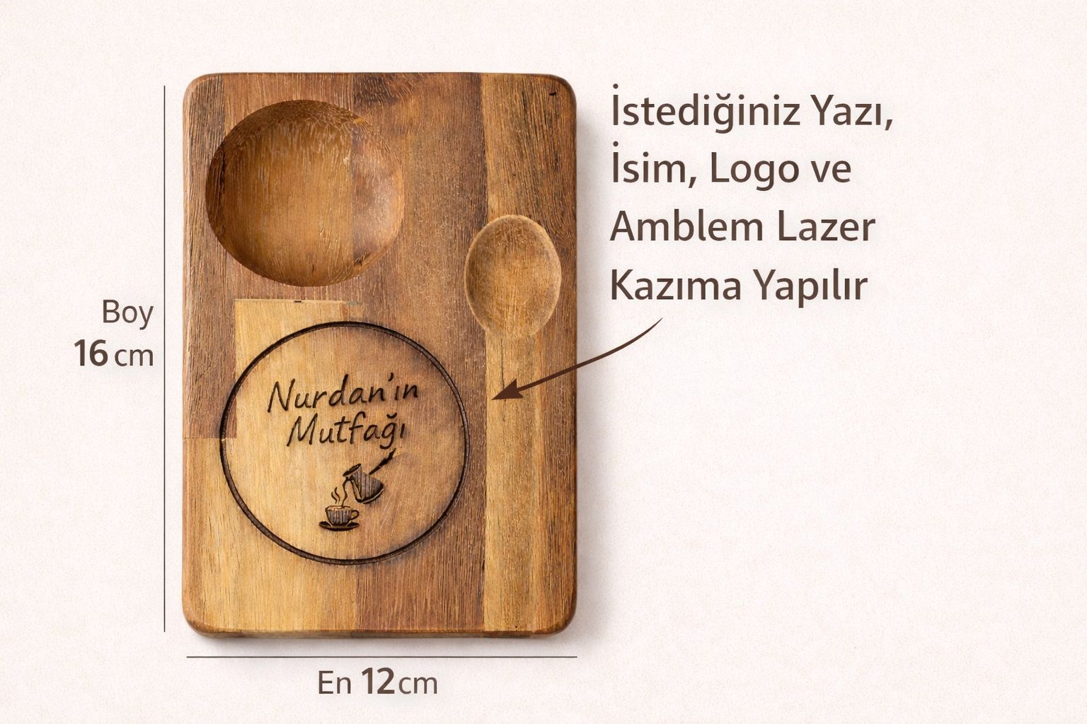 Kişiye özel ahşap sunum tahtası ölçülü kahve servis hediyesi - Bullars Tasarım