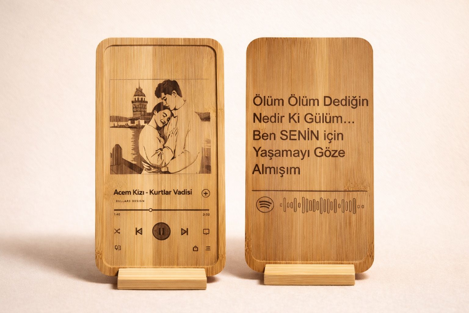 Kişiye özel spotify şarkı plak ahşap hediye seti - Bullars Tasarım