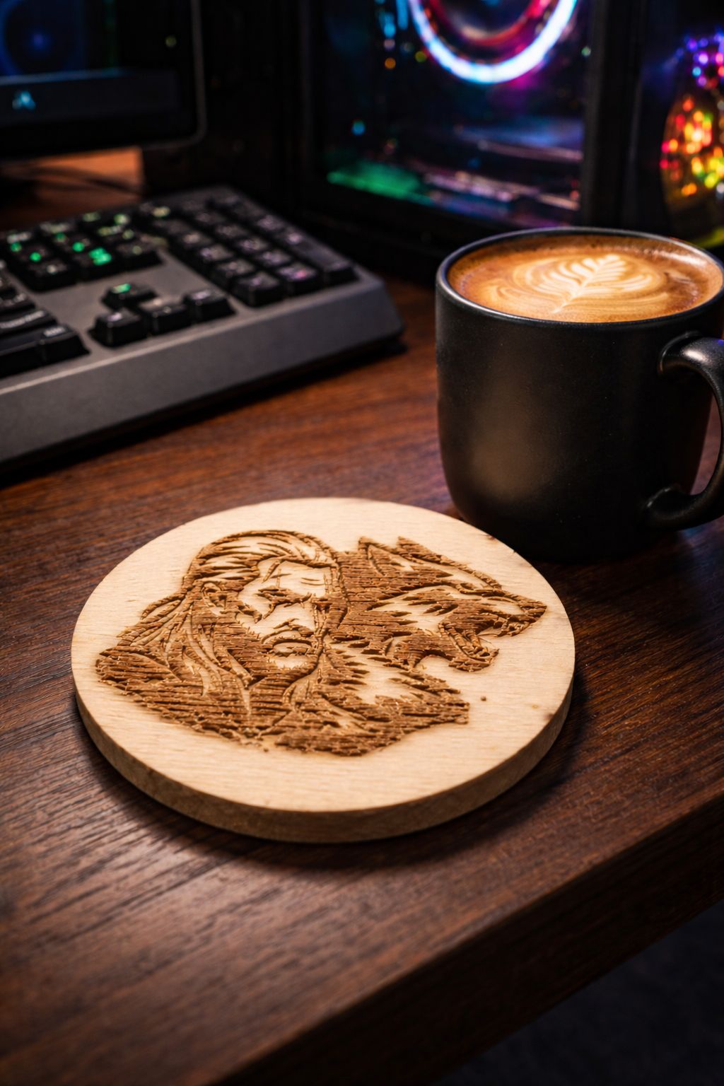 Gaming dekorasyonu için ahşap bardak altlığı - oyuncu masası aksessuarı